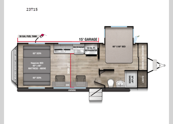 Floorplan - 2026 Valor All-Access 23T15 Toy Hauler Travel Trailer
