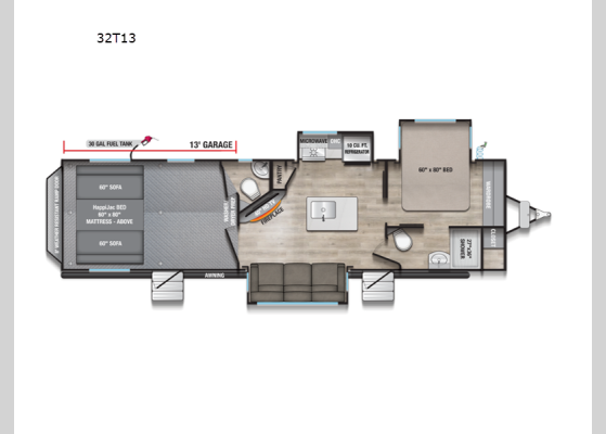 Floorplan - 2026 Valor All-Access 32T13 Toy Hauler Travel Trailer