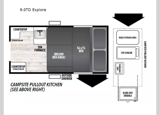 Floorplan - 2024 Viking Camping Trailers 9.0 TD Explore Teardrop Trailer