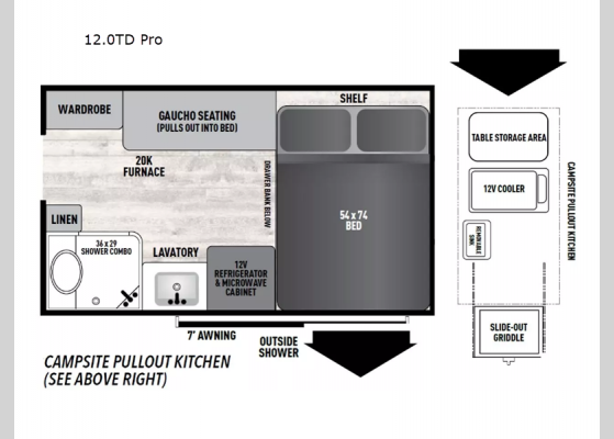 Floorplan - 2024 Viking Camping Trailers 12.0 TD PRO Teardrop Trailer