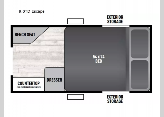 Floorplan - 2024 Viking Camping Trailers 9.0 TD Escape Teardrop Trailer