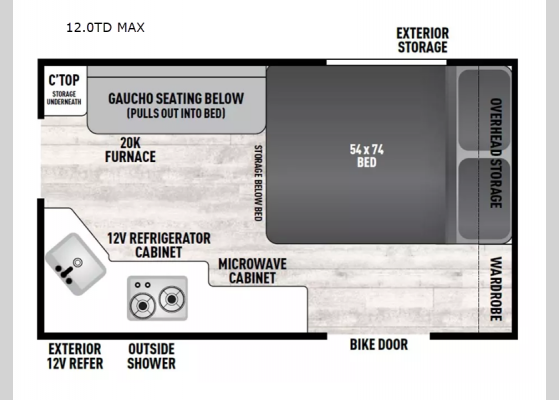 Floorplan - 2024 Viking Camping Trailers 12.0 TD MAX Teardrop Trailer