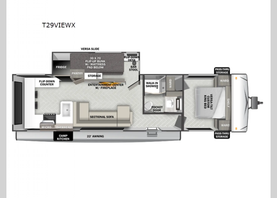 Floorplan - 2025 Wildwood T29VIEWX Travel Trailer