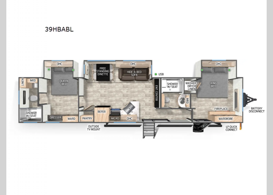 Floorplan - 2025 Cherokee Timberwolf Black Label 39HBABL Destination Trailer