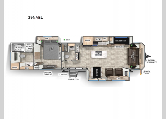 Floorplan - 2025 Cherokee Timberwolf Black Label 39NABL Destination Trailer