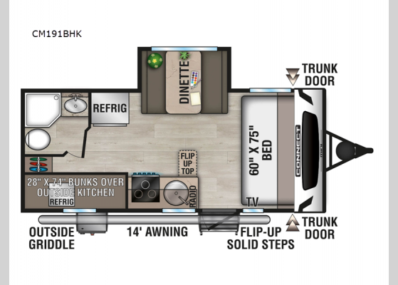 Floorplan - 2025 Connect Mini CM191BHK Travel Trailer