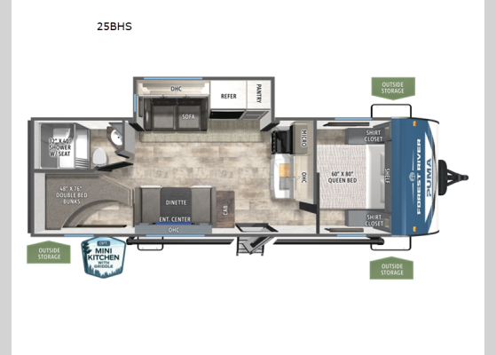 Floorplan - 2026 Puma 25BHS Travel Trailer