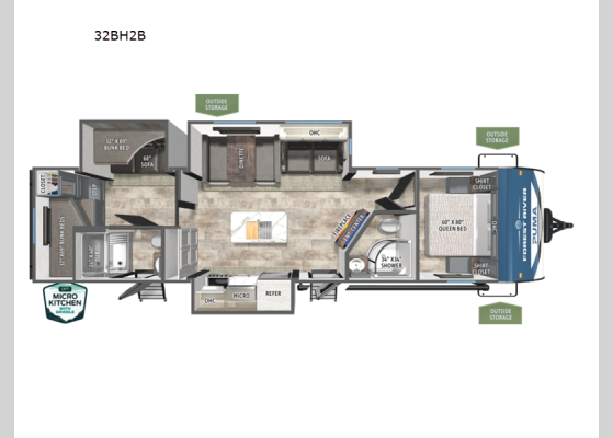 Floorplan - 2026 Puma 32BH2B Travel Trailer