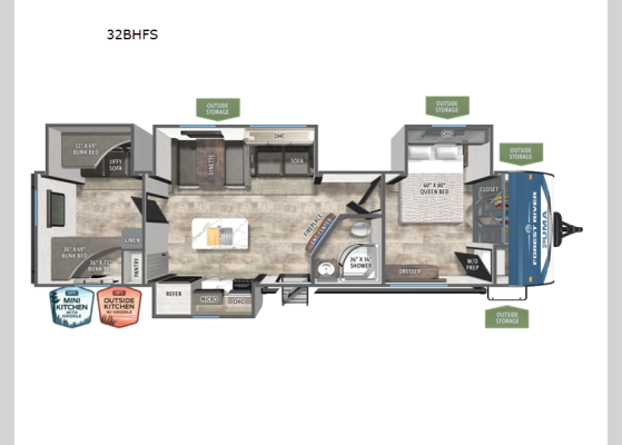 Floorplan - 2026 Puma 32BHFS Travel Trailer