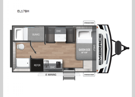 Floorplan - 2025 Embrace EL17BH Travel Trailer