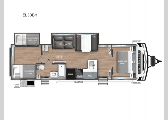 Floorplan - 2025 Embrace EL33BH Travel Trailer