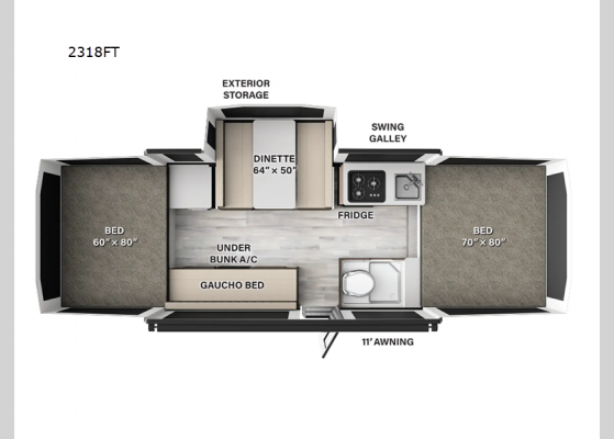 Floorplan - 2025 Rockwood Freedom Series 2318FT Folding Pop-Up Camper