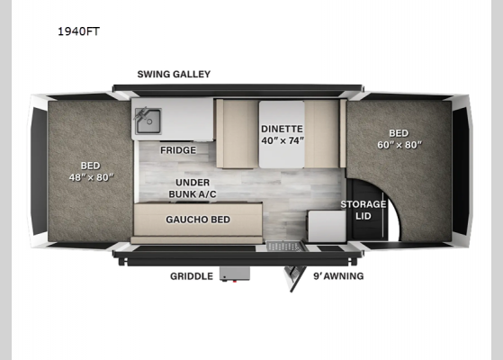 Floorplan - 2025 Rockwood Freedom Series 1940FT Folding Pop-Up Camper