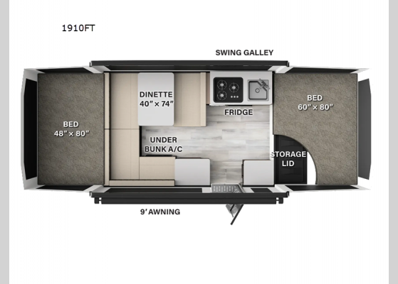 Floorplan - 2025 Rockwood Freedom Series 1910FT Folding Pop-Up Camper