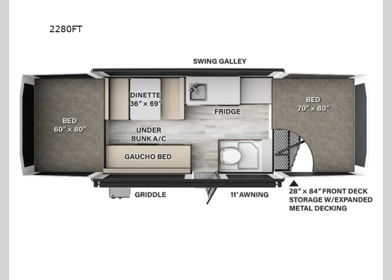 Floorplan - 2025 Rockwood Freedom Series 2280FT Folding Pop-Up Camper