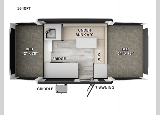 Floorplan - 2025 Rockwood Freedom Series 1640FT Folding Pop-Up Camper