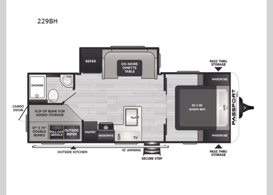 Floorplan - 2025 Passport Super Lite 229BH Travel Trailer