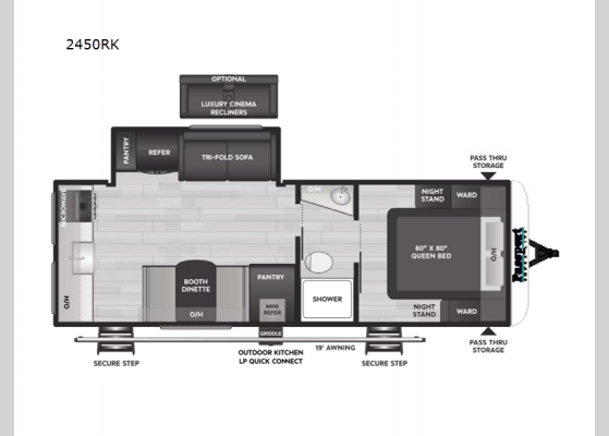 Floorplan - 2025 Passport Super Lite 2450RK Travel Trailer