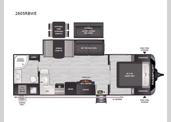 Floorplan - 2025 Passport Super Lite 2605RBWE Travel Trailer