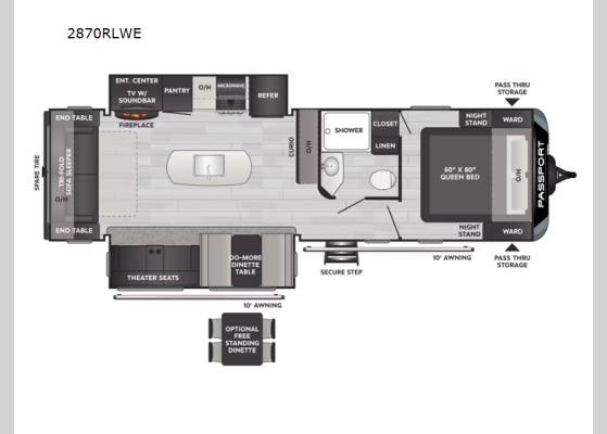 Floorplan - 2025 Passport Super Lite 2870RLWE Travel Trailer