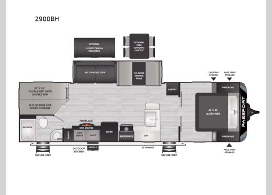 Floorplan - 2025 Passport Super Lite 2900BH Travel Trailer