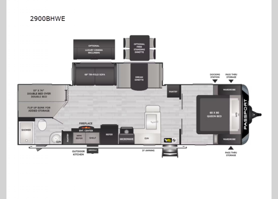 Floorplan - 2025 Passport Super Lite 2900BHWE Travel Trailer