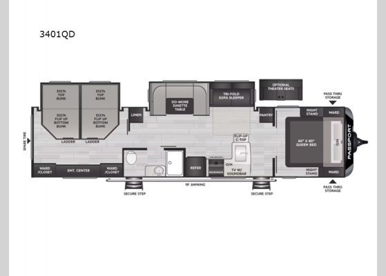 Floorplan - 2025 Passport Super Lite 3401QD Travel Trailer