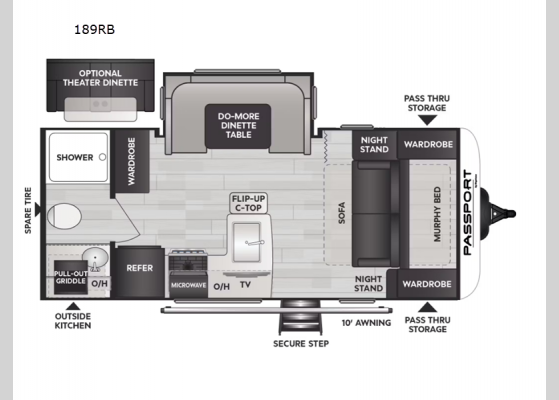 Floorplan - 2025 Passport Super Lite 189RB Travel Trailer