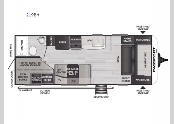 Floorplan - 2025 Passport Super Lite 219BH Travel Trailer