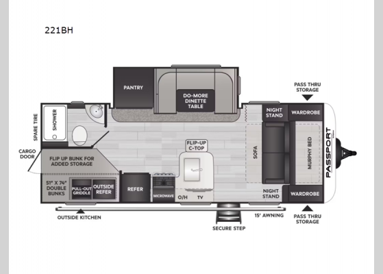 Floorplan - 2025 Passport Super Lite 221BH Travel Trailer