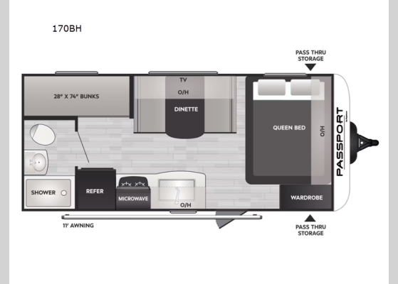 Floorplan - 2025 Passport Classic 170BH Travel Trailer