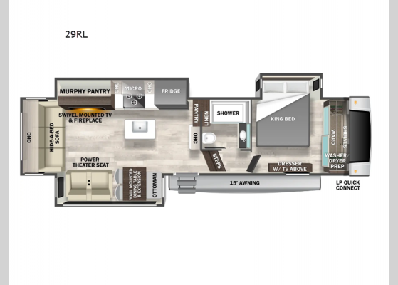 Floorplan - 2025 Cedar Creek Experience 29RL Fifth Wheel