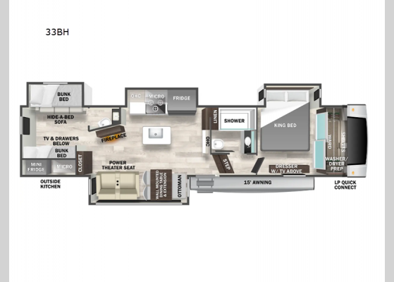 Floorplan - 2025 Cedar Creek Experience 33BH Fifth Wheel