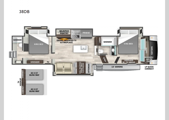 Floorplan - 2025 Cedar Creek Experience 38DB Fifth Wheel