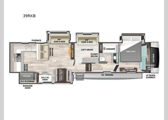 Floorplan - 2025 Cedar Creek Experience 39RKB Fifth Wheel