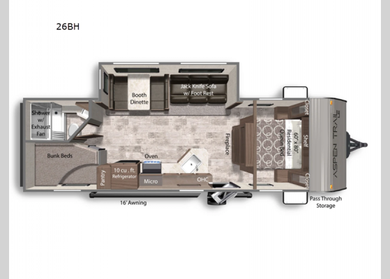 Floorplan - 2025 Aspen Trail LE 26BH Travel Trailer