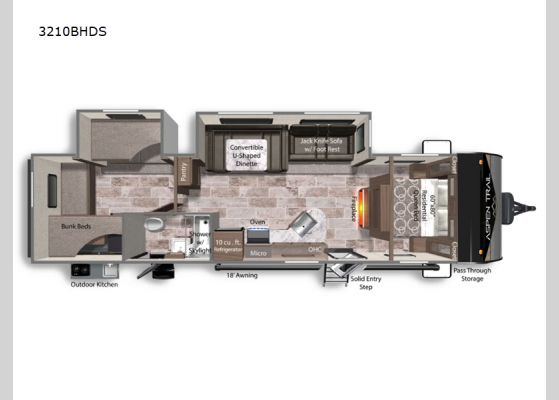 Floorplan - 2025 Aspen Trail 3210BHDS Travel Trailer