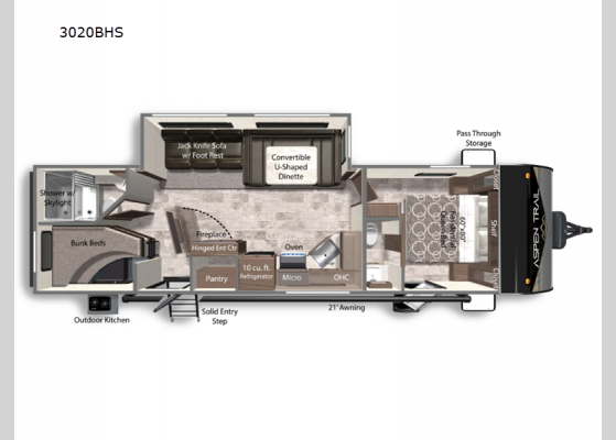 Floorplan - 2025 Aspen Trail 3020BHS Travel Trailer