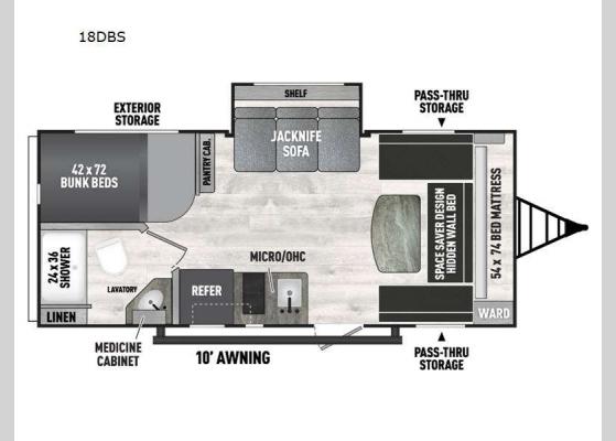 Floorplan - 2024 Clipper 4K Series 18DBS Travel Trailer