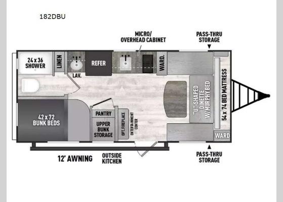 Floorplan - 2024 Clipper 4K Series 182DBU Travel Trailer