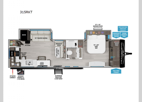 Floorplan - 2025 Transcend 315RKT Travel Trailer