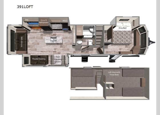 Floorplan - 2025 Aspen Trail Loft 391LOFT Destination Trailer