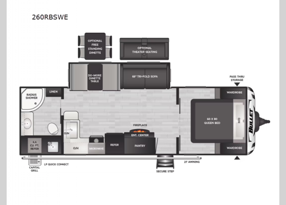 Floorplan - 2025 Bullet Crossfire 260RBSWE Travel Trailer