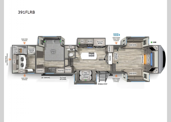 Floorplan - 2024 Sandpiper Luxury 391FLRB Fifth Wheel