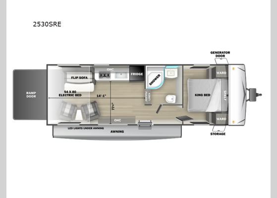 Floorplan - 2024 Sandstorm 2530SRE Toy Hauler Travel Trailer