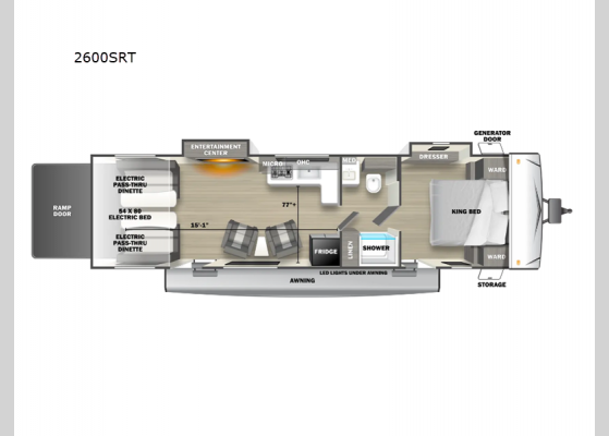 Floorplan - 2024 Sandstorm 2600SRT Toy Hauler Travel Trailer