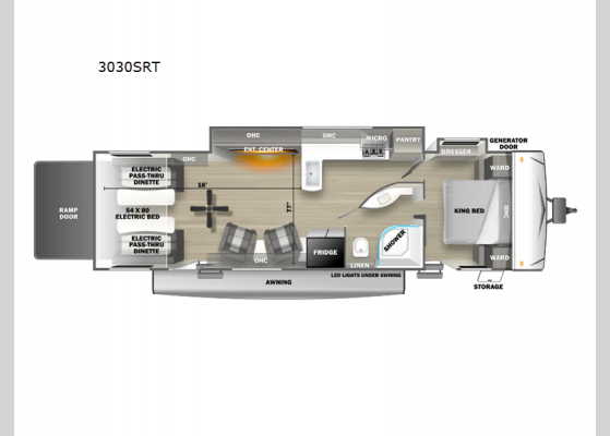 Floorplan - 2024 Sandstorm 3030SRT Toy Hauler Travel Trailer