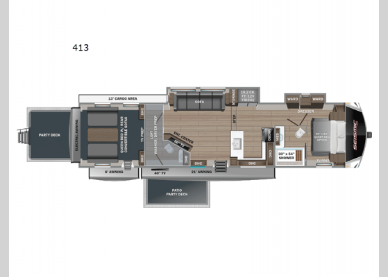 Floorplan - 2025 Seismic 413 Toy Hauler Fifth Wheel