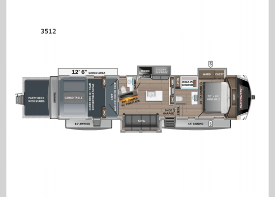 Floorplan - 2025 Seismic Luxury Series 3512 Toy Hauler Fifth Wheel