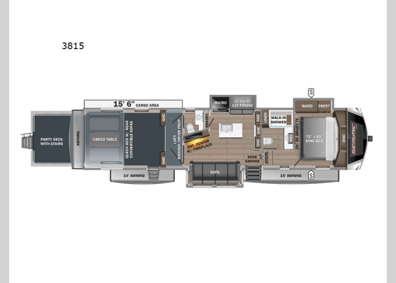 Floorplan - 2025 Seismic Luxury Series 3815 Toy Hauler Fifth Wheel